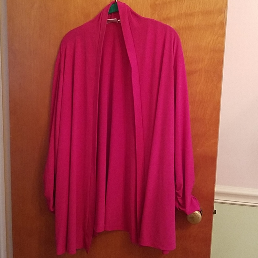 Susan Graver Liquid Knit cardigan-rouched sleeves